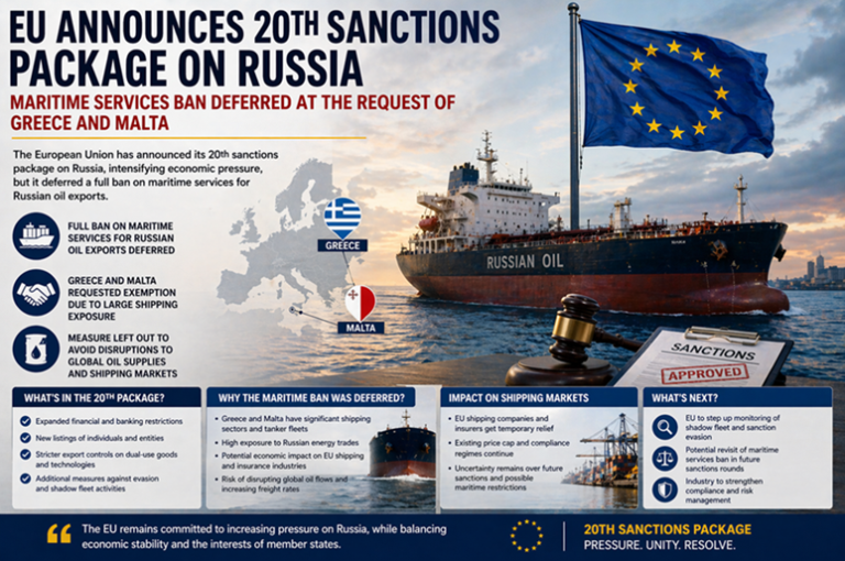 EU’s 20th Russia Sanctions Package Stops Short of Maritime Services Ban