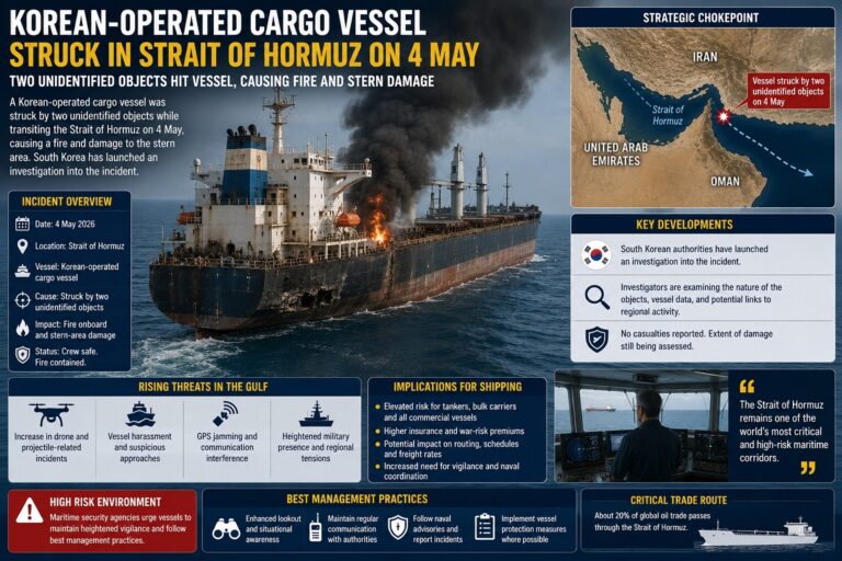 Korean-Operated Cargo Vessel Hit in Strait of Hormuz, Raising Fresh Maritime Security Concerns