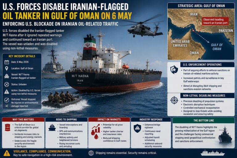 U.S. Forces Disable Iranian-Flagged Tanker in Gulf of Oman Amid Escalating Maritime Tensions
