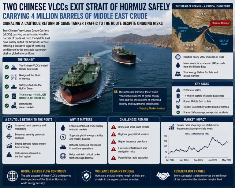 Chinese VLCCs Exit Strait of Hormuz Safely, Signaling Cautious Recovery in Gulf Tanker Traffic