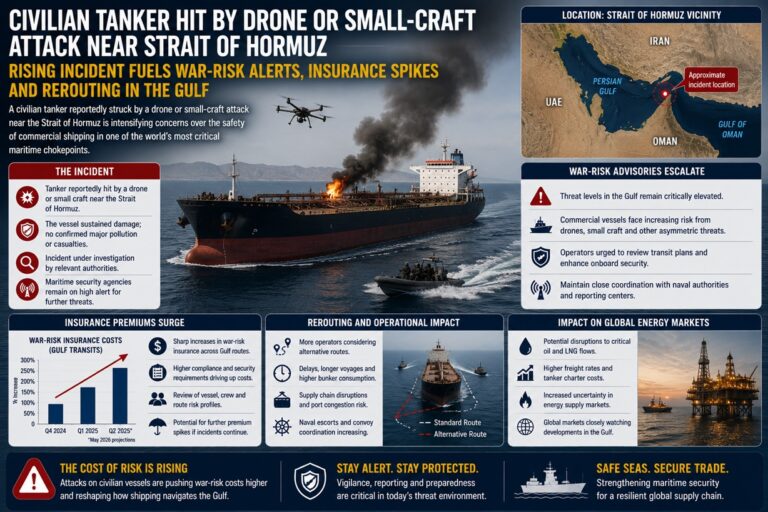 Attack on Civilian Tanker Near Hormuz Intensifies Gulf War-Risk Concerns
