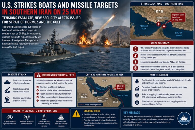 U.S. Strikes Targets in Southern Iran, Triggering Fresh Security Alerts for Gulf Shipping