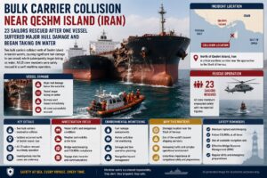 Bulk Carrier Collision Near Qeshm Island Leaves One Vessel Severely Damaged; All 23 Sailors Rescued