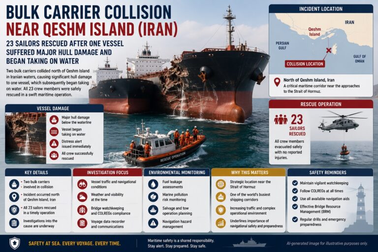Bulk Carrier Collision Near Qeshm Island Leaves One Vessel Severely Damaged; All 23 Sailors Rescued