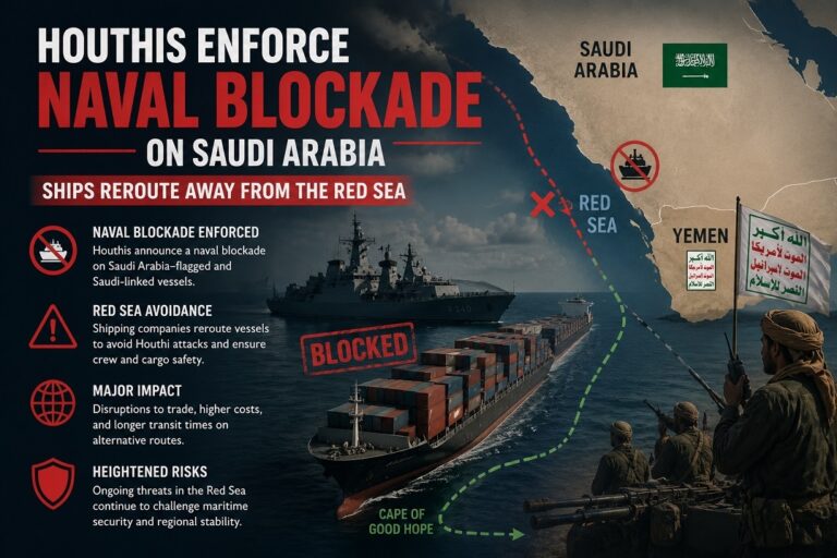 Houthis Enforce Naval Blockade on Saudi Arabia, Ships Reroute Away From the Red Sea