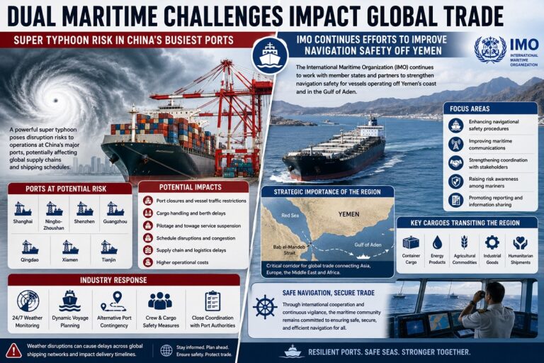Super Typhoon Threatens China’s Major Ports as IMO Advances Navigation Safety Measures off Yemen