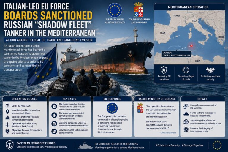 Italian-Led EU Force Boards Sanctioned Russian “Shadow Fleet” Tanker in the Mediterranean