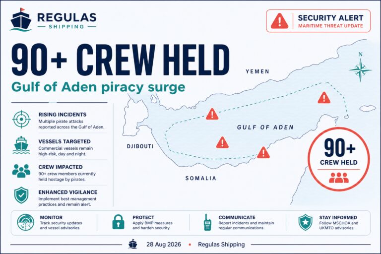 Over 90 Seafarers Held as Gulf of Aden Piracy Surges Amid Dual Chokepoint Crisis