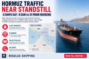 Hormuz traffic near standstill after weekend transit collapse