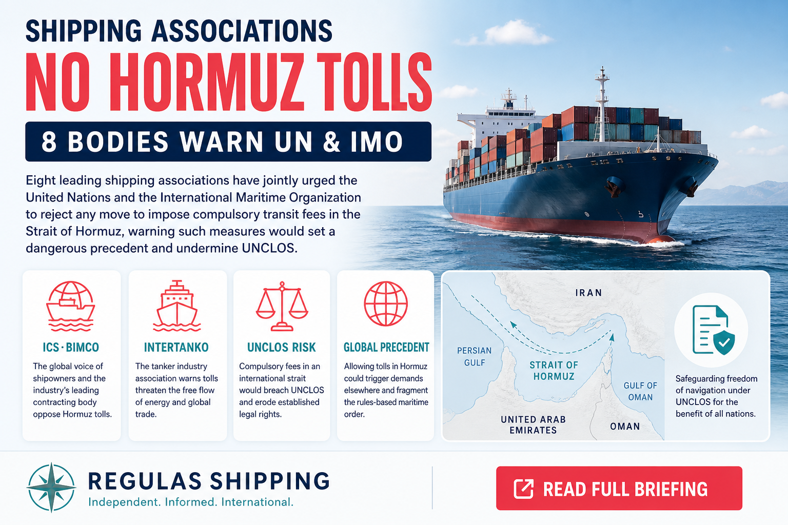 Eight shipping associations warn UN and IMO against Hormuz transit tolls