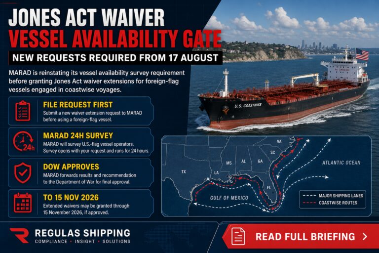 Jones Act Operators Face New Vessel Availability Requests as Revised Waiver Nears