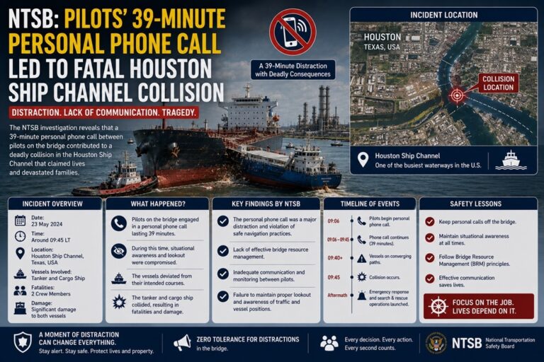 NTSB: Pilot’s 39-Minute Personal Phone Call Led to Fatal Houston Ship Channel Collision