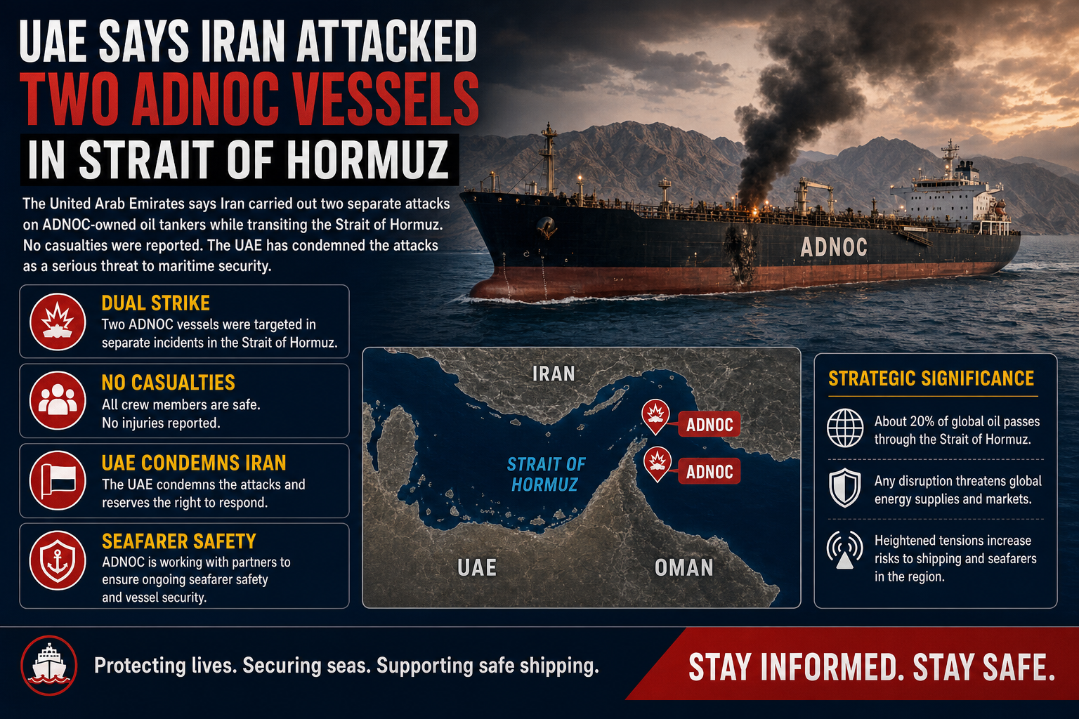 UAE says Iran attacked two ADNOC vessels in Strait of Hormuz