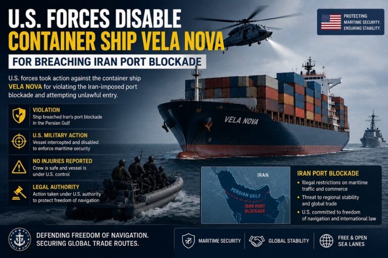 U.S. Forces Disable Container Ship Vela Nova for Breaching Iran Port Blockade