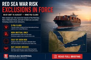 Red Sea war risk exclusions take effect 16 August across nine P&I clubs