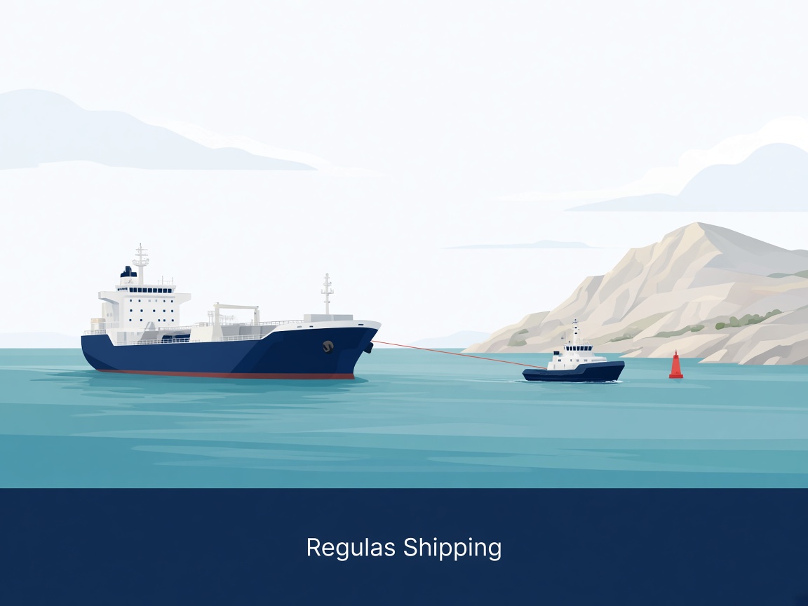 Products tanker under tow off an Omani headland, Regulas Shipping