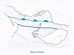 Hormuz corridor map with inbound and outbound routes, Regulas Shipping