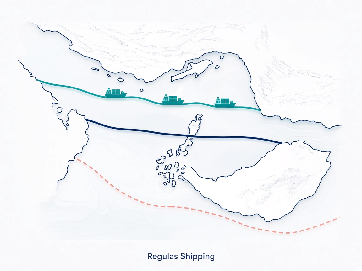 Hormuz corridor map with inbound and outbound routes, Regulas Shipping