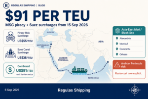 MSC piracy and Suez surcharges from 15 September 2026