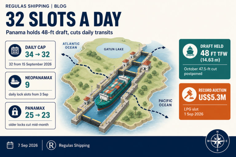 Panama Holds 48-Foot Draft but Cuts Daily Transits to 32 From 15 September