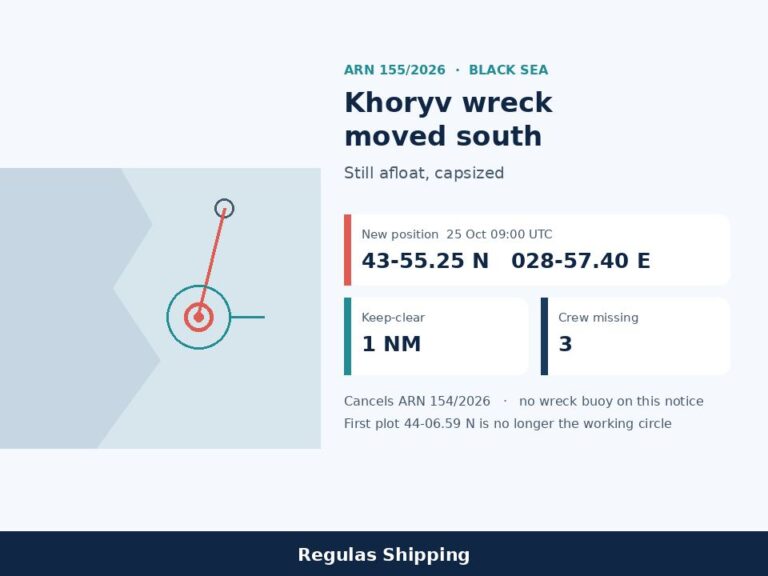 ARN 155-26 moves the Khoryv wreck south to 43-55.25 N