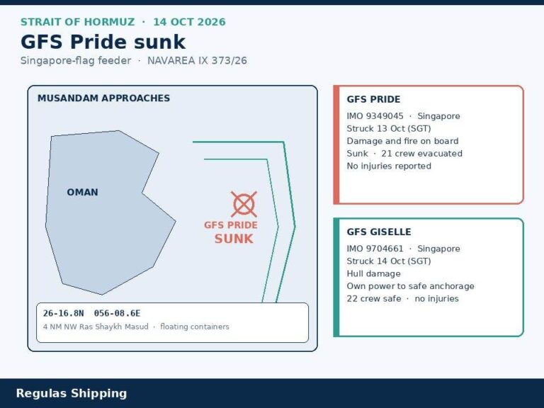 Singapore confirms GFS Pride sank and GFS Giselle took a Hormuz hit