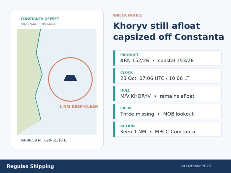 Romania posts a 1 NM keep-clear on the Khoryv wreck off Constanta