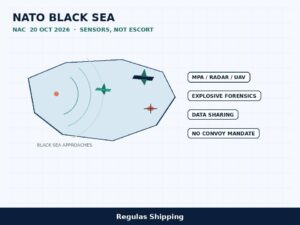 Light-theme chart of NATO Black Sea surveillance assets after the 20 October North Atlantic Council session. Regulas Shipping.