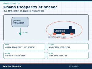 NAVAREA IX 404-26 places Ghana Prosperity 4.5 NM south of Musandam
