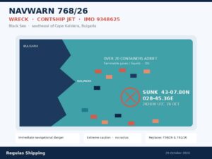 NAVWARN 768/26 Contship Jet wreck southeast of Kaliakra — Regulas Shipping