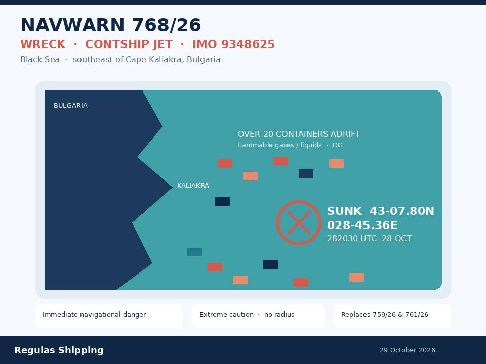 NAVWARN 768/26 Contship Jet wreck southeast of Kaliakra — Regulas Shipping