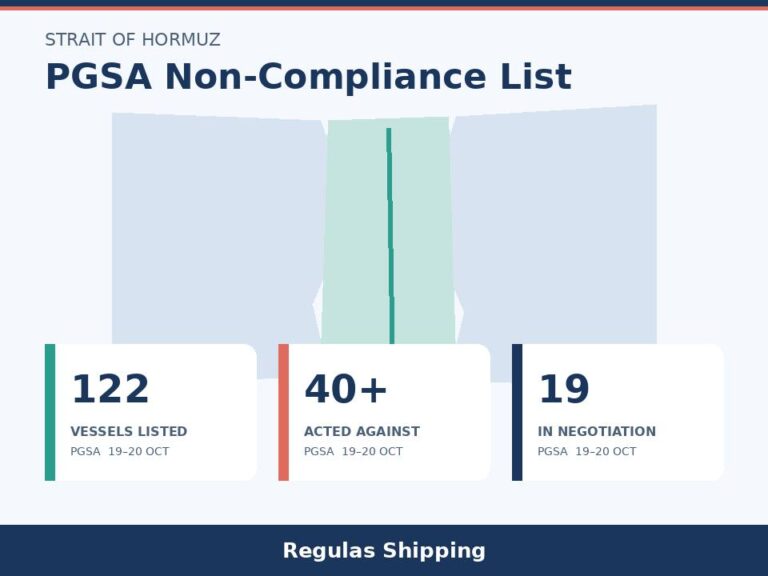 PGSA says it acted against 40 ships on a 122-vessel Hormuz list