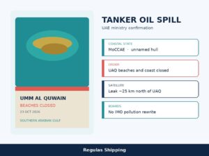 UAE ministry confirms a tanker oil spill on Umm Al Quwain beaches