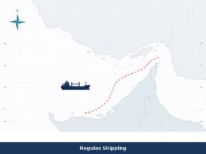 Light-theme chart of the Gulf of Oman with a navy ship silhouette for UKMTO Advisory 163-26