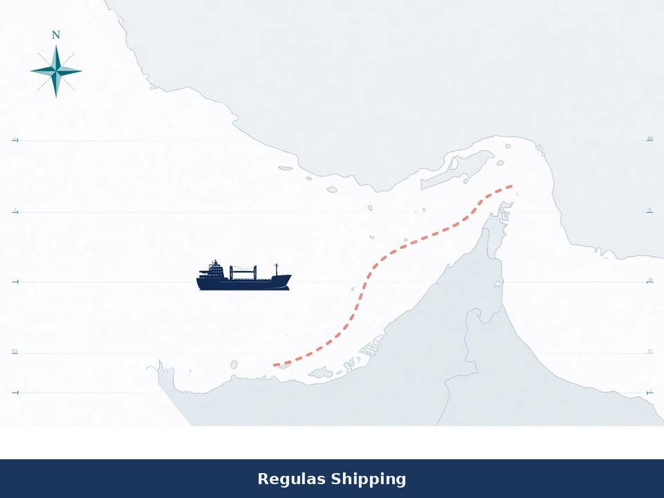 Light-theme chart of the Gulf of Oman with a navy ship silhouette for UKMTO Advisory 163-26