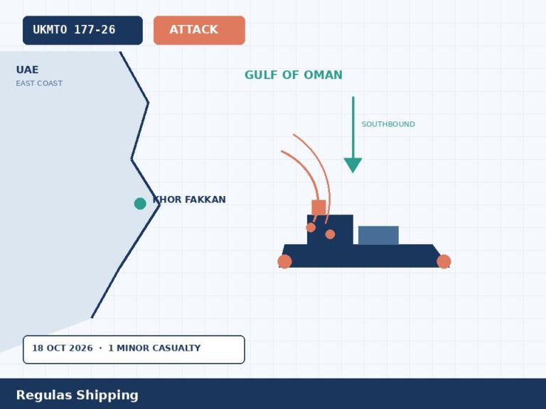 UKMTO 177-26 records a Khor Fakkan tug hit and a minor casualty